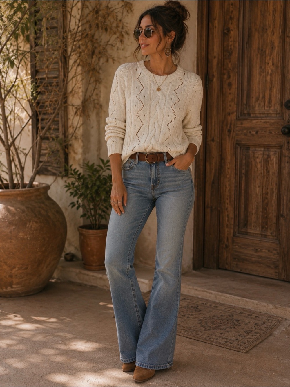 Talbots Ivory Cable-Knit Scoopneck Sweater